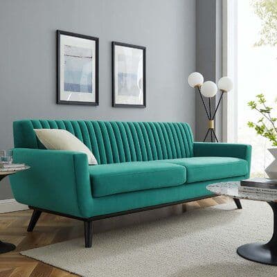 Mercer41 Annemargaret 90.5" Round Arm Sofa Polyester Blend in Blue