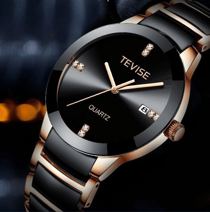 TEVISE T845 Casual Style Men Wrist Watch Date Display Full Steel Band Quartz Watch - NO.2
